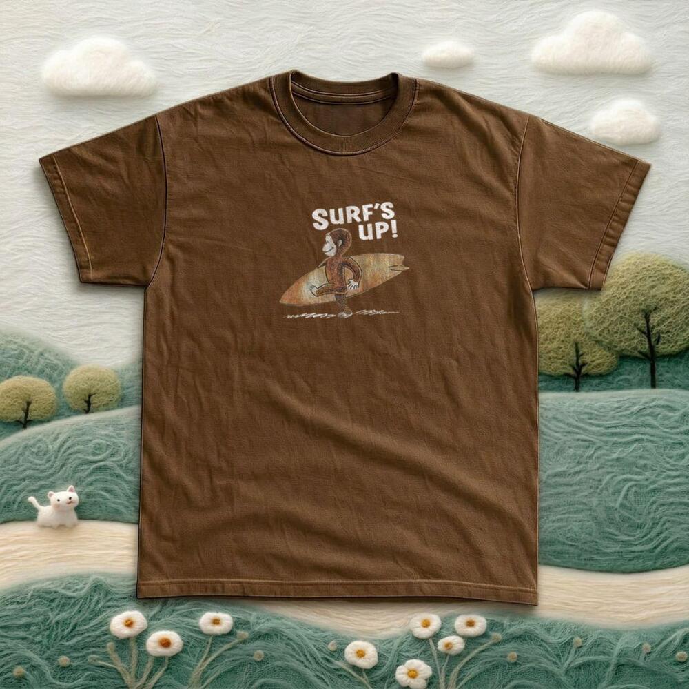 Surf_S Up Cartoon Monkey Brown Graphic Tee